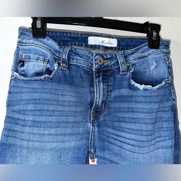 KanCan Blue Skinny Jeans with Stretch and Distressed Hem - Picture 3 of 6